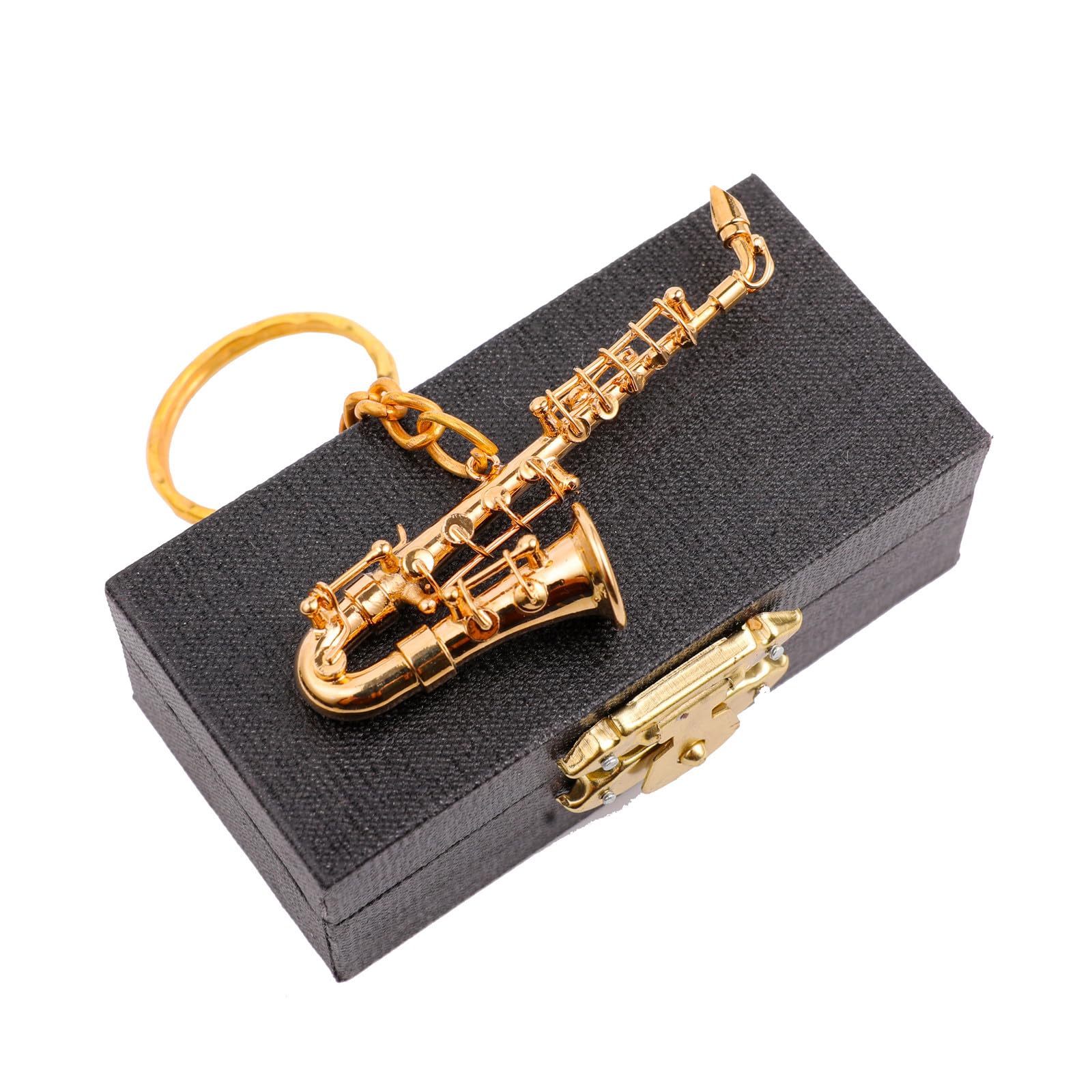 Miniature Musical Instrument Keychain with Case Brass Mini Collectible Figurines Replica Key Ring Birthday Gifts