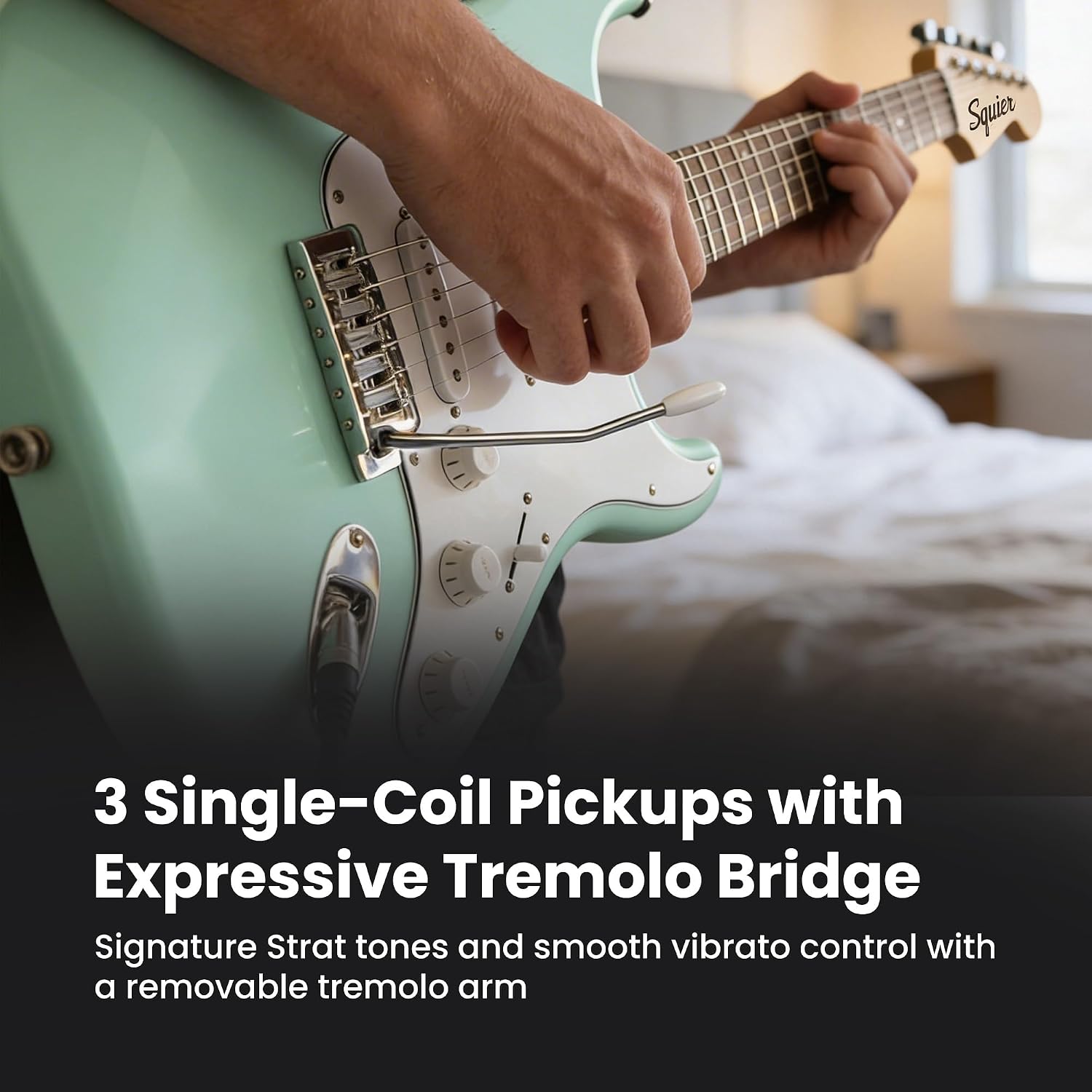 Fender Squier Stratocaster Electric Guitar - Surf Green Bundle with Fender Frontman 10G Amplifier, Gig Bag, Cable, Strap, Picks, and Austin Bazaar Instructional Video