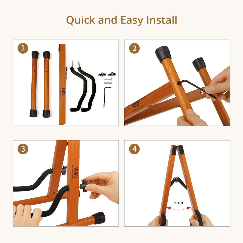 MUSO Cello Stand with Bow Holder,A-Frame Floor Stand with Padded Foam, Handcrafted Cello Rack Fits 1/2, 3/4, 7/8, 4/4 Full-Size and Guitar, Instrument Holder for Home and Studio Display