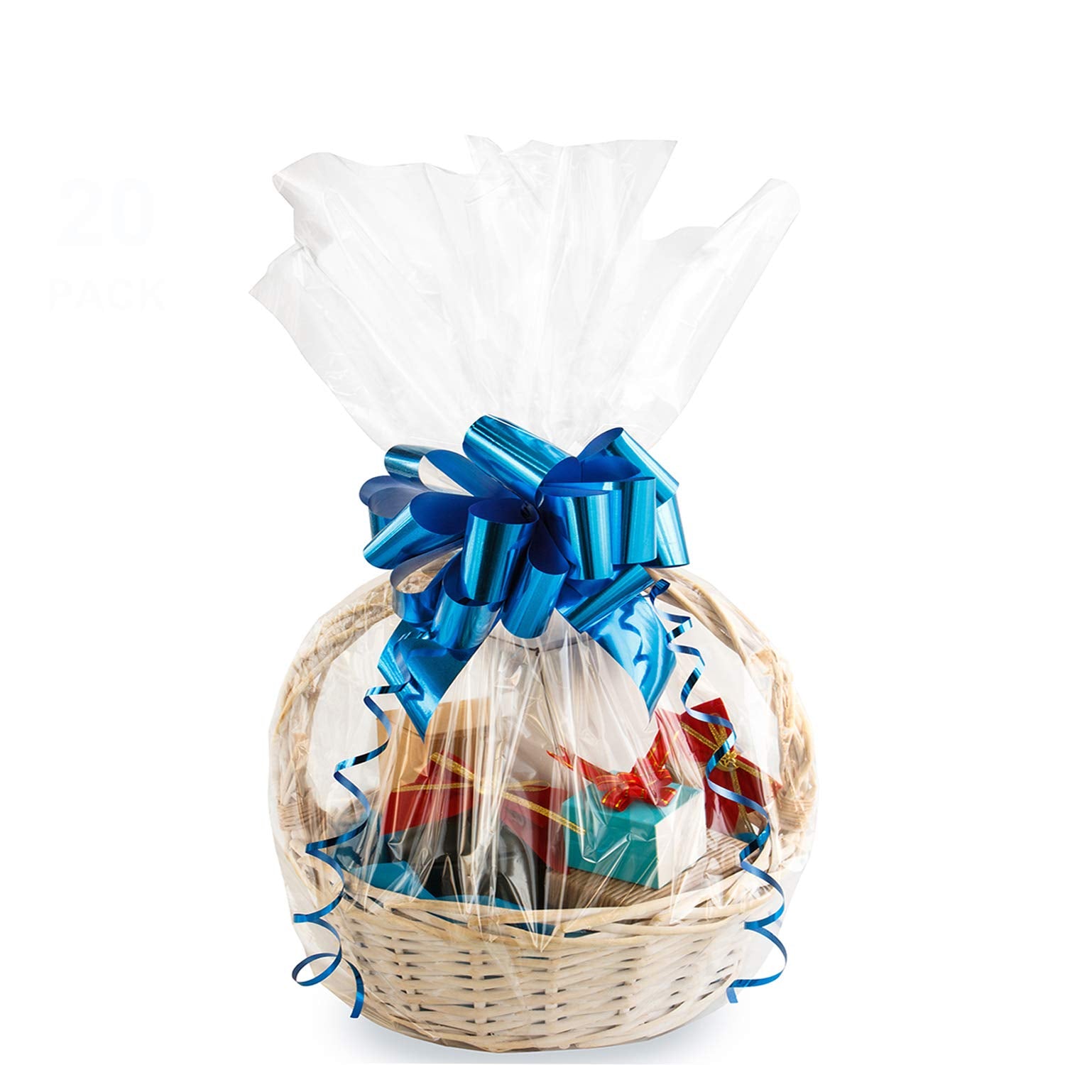 Morepack Large Cello/Cellophane Bags,30x 40 Inches Clear Basket Bags OPP Plastic Cellophane Wrap for Gift Baskets Packaging 20 Pieces (No Bow or Ribbon Included)