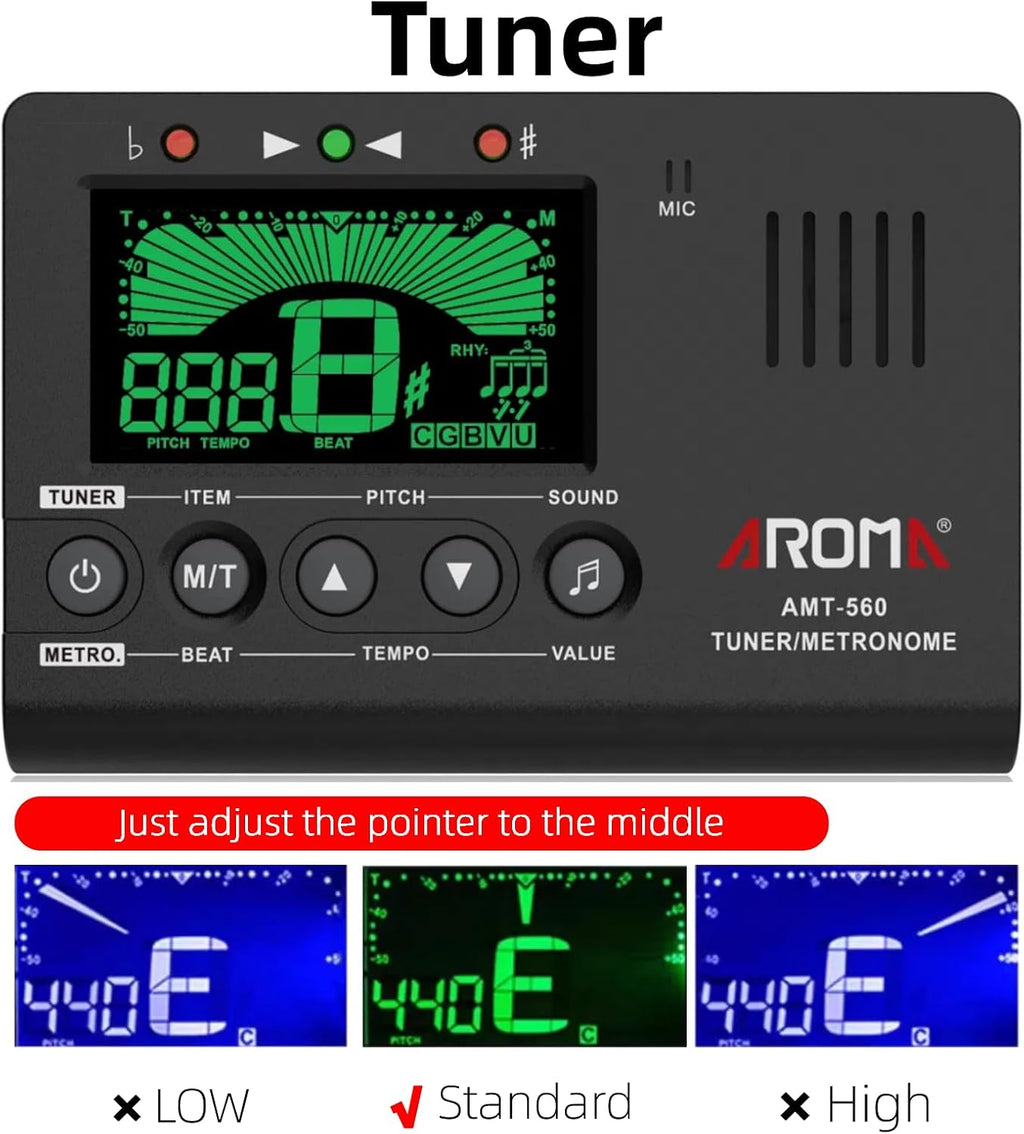 Ulumac Aroma 3-in-1 Digital Metronome Tuner for Guitar, Bass, Violin, Piano | For All Instruments - Ukulele, Trumpet, Flute, Clarinet - Accurate Chromatic Tuner, Tone Generator, Easy to Use, Pocket Size