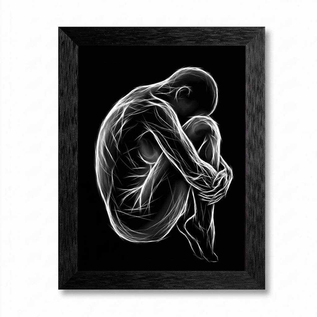 Framed Canvas Wall Art Minimalist Abstract Cello Musical Instrument Electric White Glowing Lines on Black Canvas Print Poster Black Frame Wall Decor for Music Room Studio Modern Art, Inch 24x36