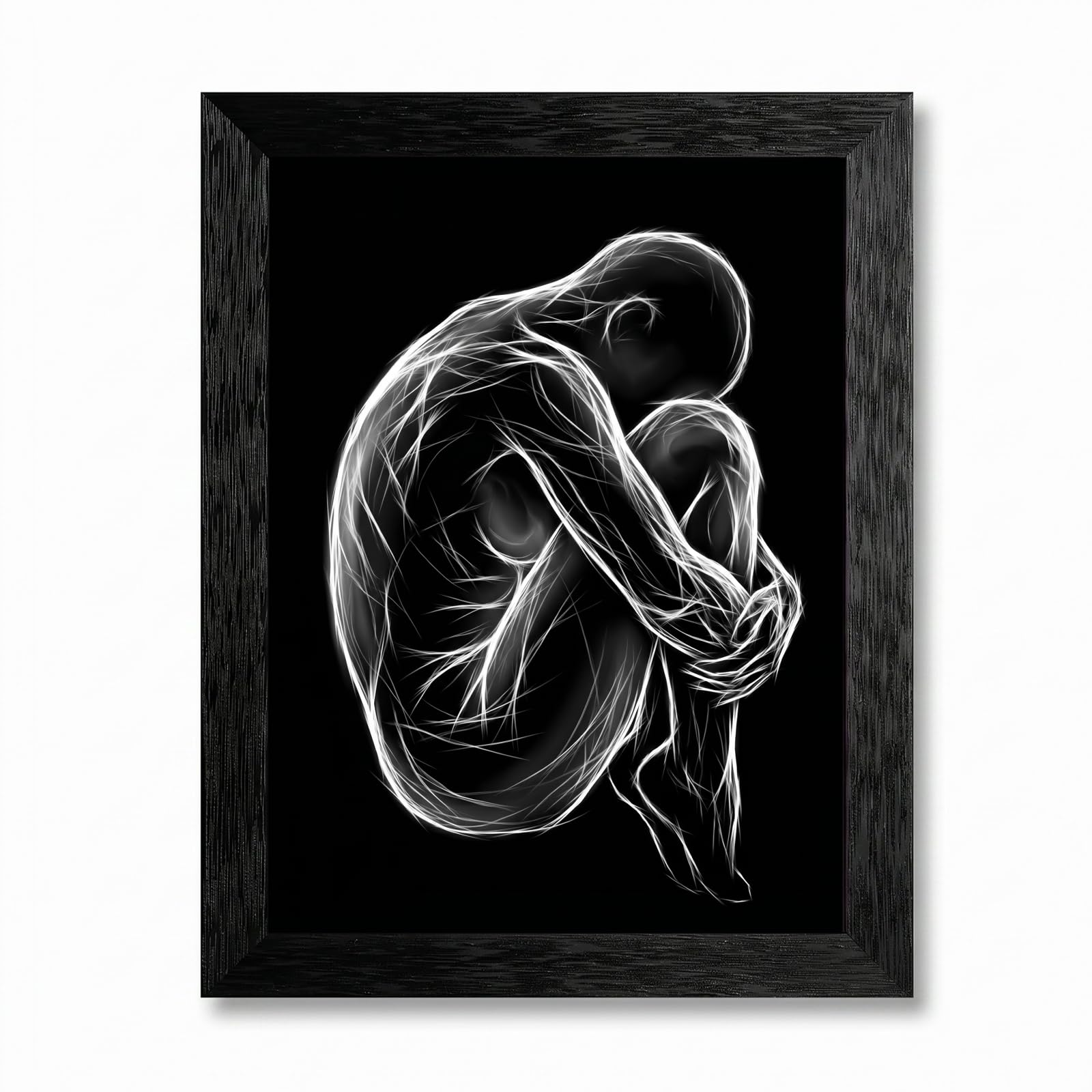 Framed Canvas Wall Art Minimalist Abstract Cello Musical Instrument Electric White Glowing Lines on Black Canvas Print Poster Black Frame Wall Decor for Music Room Studio Modern Art, Inch 24x36