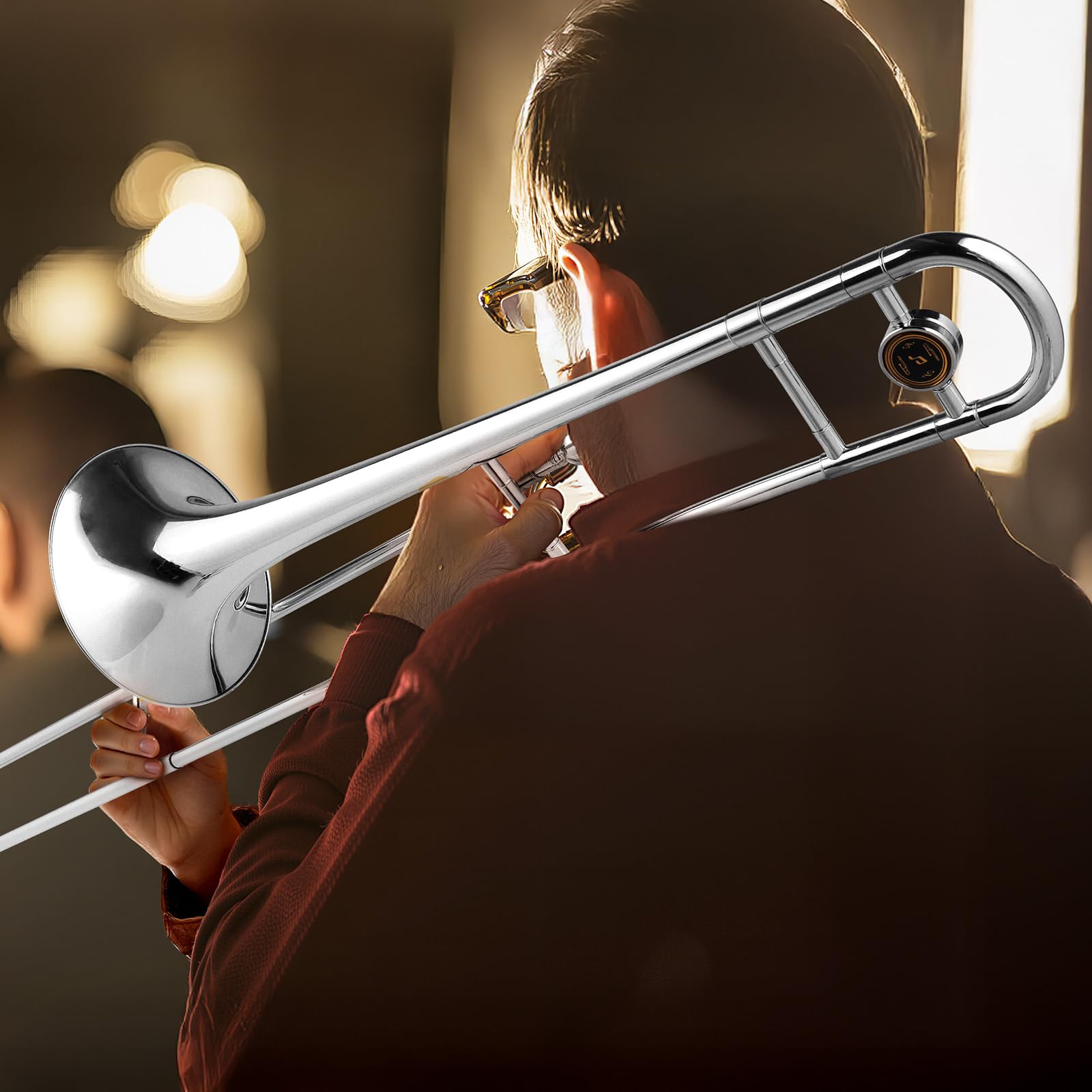 Ktaxon B Flat Tenor Trombone with Mouthpiece, Brass Slide Bb Trombones for Beginners, Portable Instrument Includes Cleaning Cloth, Gloves and Trombone Case (Golden)