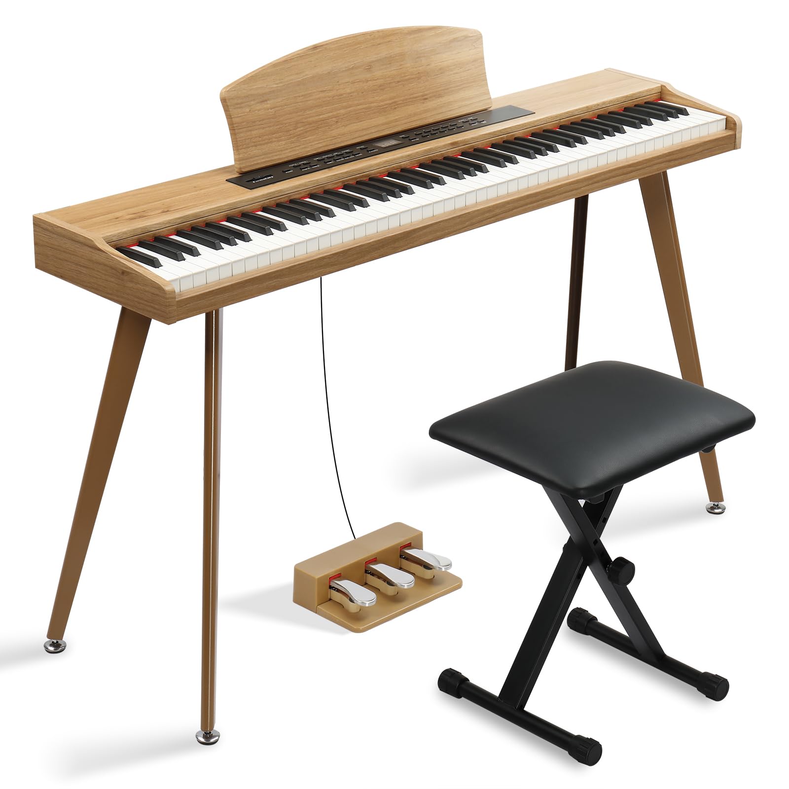 Ktaxon 88 Key Keyboard Piano Set, Full Size Digital Piano with Multi-Adjustable Height Bench, Powerful Functional Panel, Professional 3 Pedal Unit and Dual Mode Connectivity for Beginner(Black)