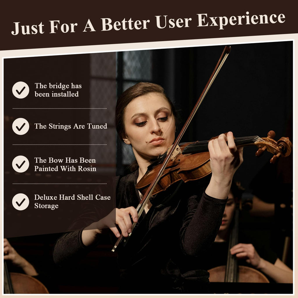 PHOENIX Violin 4/4 Full Size Kit, Violin Fiddle Set for Beginner Adults with Rosewood Bow Extra Strings & Bridge (Entry-level, Full)
