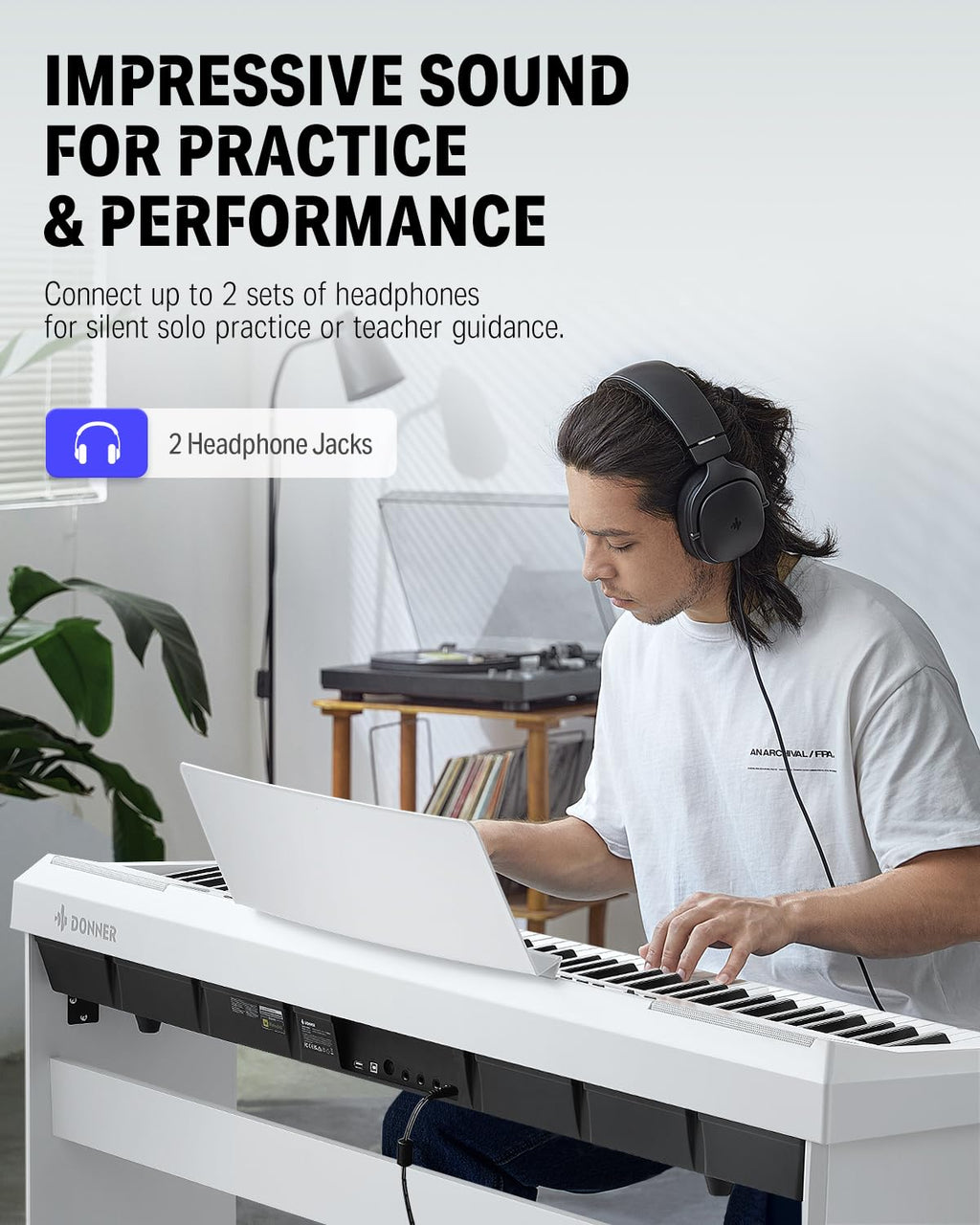Donner 88 Key Weighted Keyboard, Premium Upright Piano for Beginner to Professional, Full Size Electric Keyboard with Headphone Adapter DDP-400