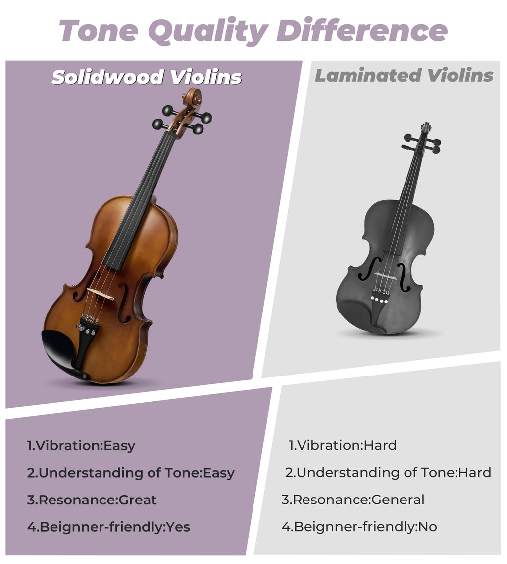 Vangoa Violin 4/4 Full Size Set, Varnish Fiddle Solid Wood for Professional Adults Senior Intermediate Beginners Student Starter Acoustic Violins Kit Outfit with Ebony Fitted, Hard Case, Right Handed