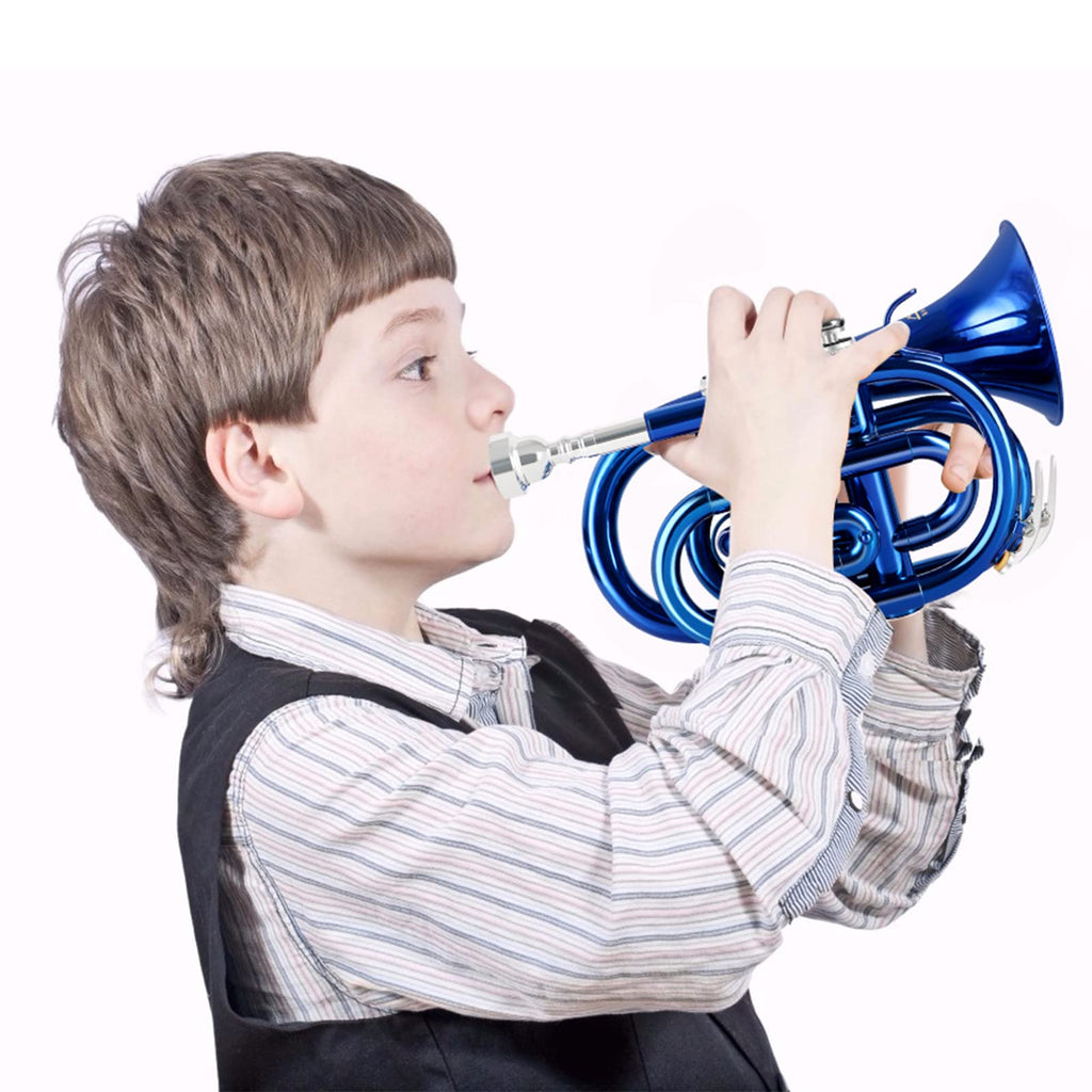 EastRock Pocket Trumpet Brass Bb Nickel Plated Trumpet with 7 C Mouthpiece, Hard Case, Strap, White Gloves, Cleaning Kit for Students and Beginners