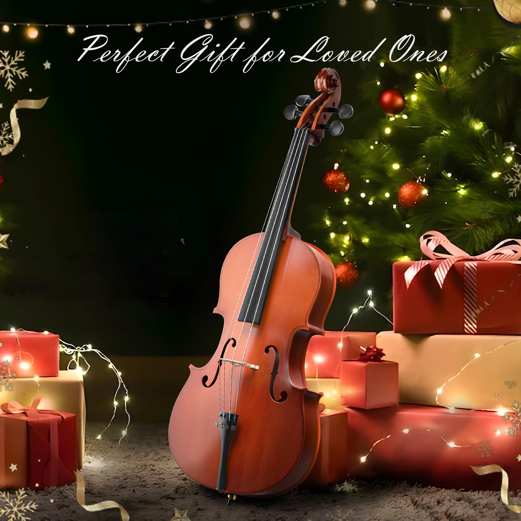 Cello 4/4 Kit, Full Size Cello for Adults, Students, Beginners, Complete Acoustic Cello Instrument Set with Portable Bag, Bow, Rosin, Black