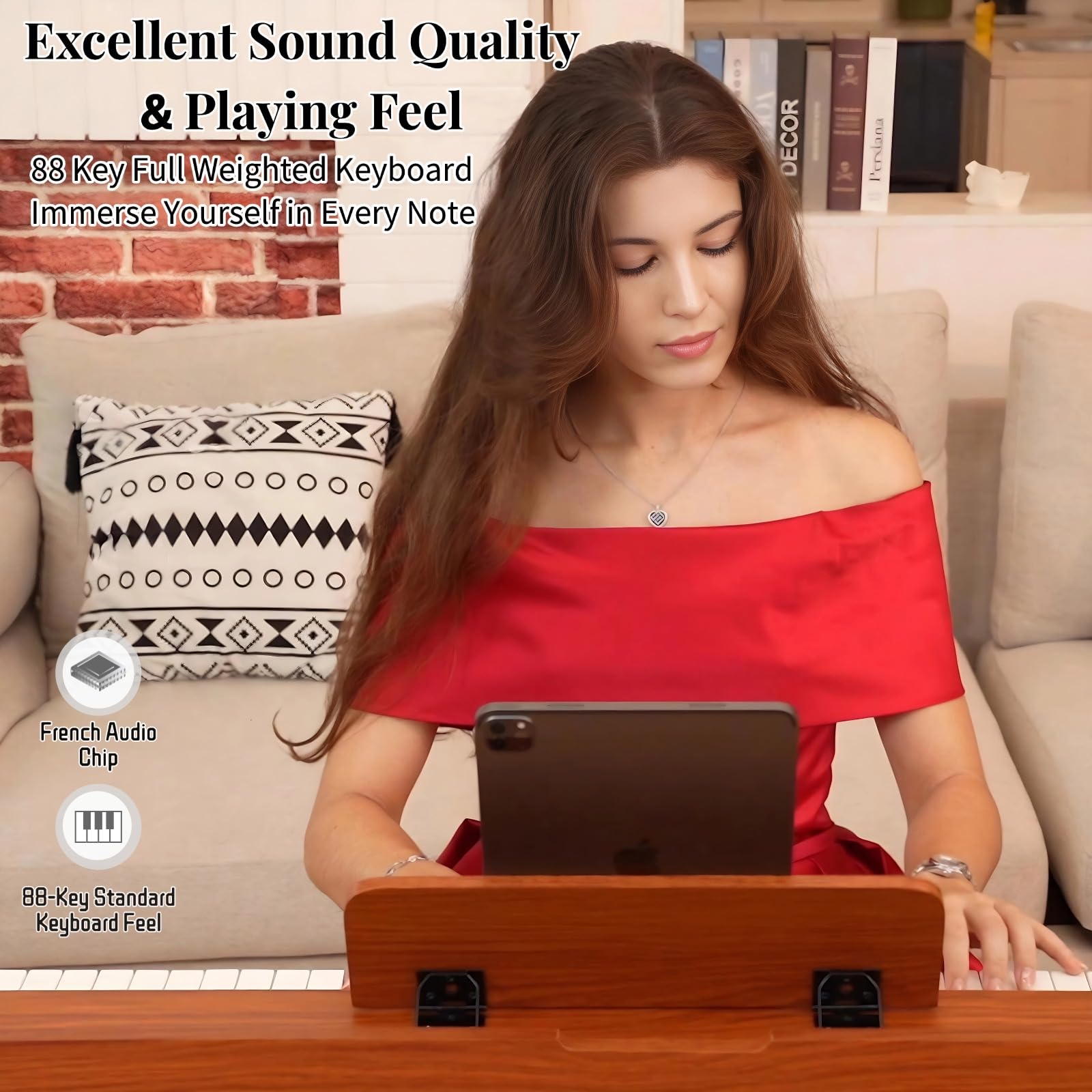 88 Key Digital Piano Keyboard with Stand & 3 Pedals, Weighted Keyboard Electric Piano for Beginners, Progressive Hammer-Action Home Digital Piano with Desk Mode, Headphone Jack, USB-MIDI, Brown