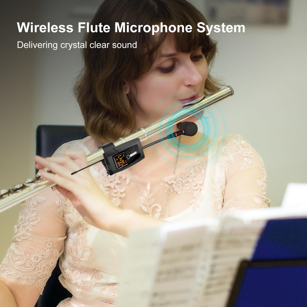 UHF Wireless Violin Cello Microphone System Violin Pickup Clip-on Instrument Microphones with Transmitter and Receiver for Musicians, Teachers, Stage Performances, Active PA Systems, 196ft Range