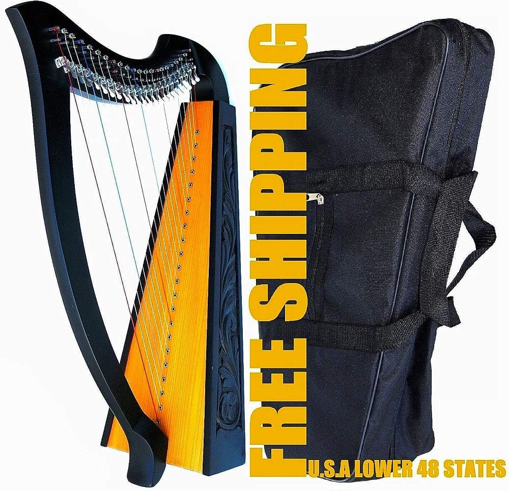22 STRINGS LEVERS BLACK HARP + BAG Irish Celtic Lap Folk MA-1030BK