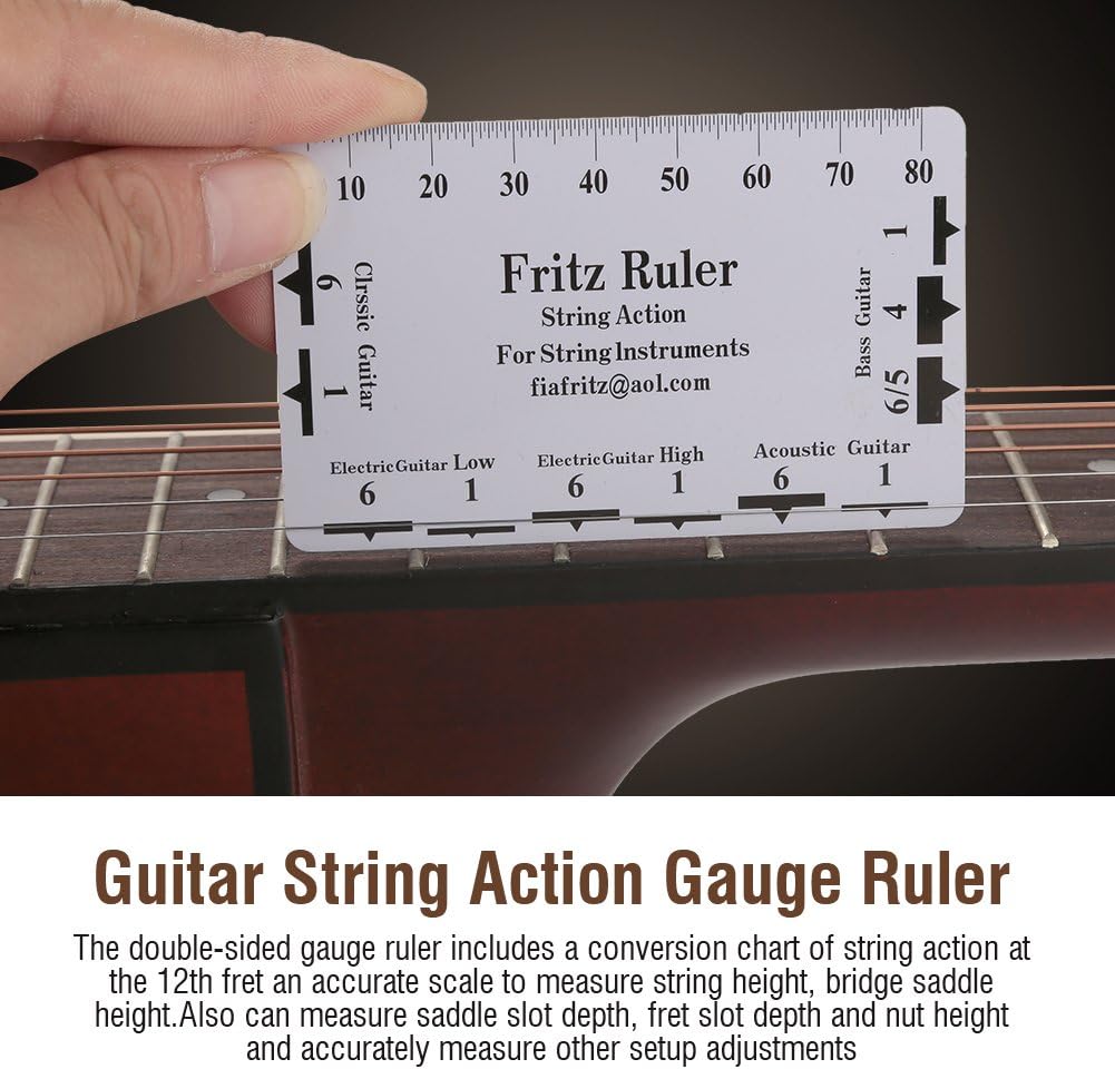 Alomejor Guitar String Action Gauge, Plastic, Double Sided Ruler, White, 3.3 x 2.1 Inch, for String Instruments, 2 Pieces