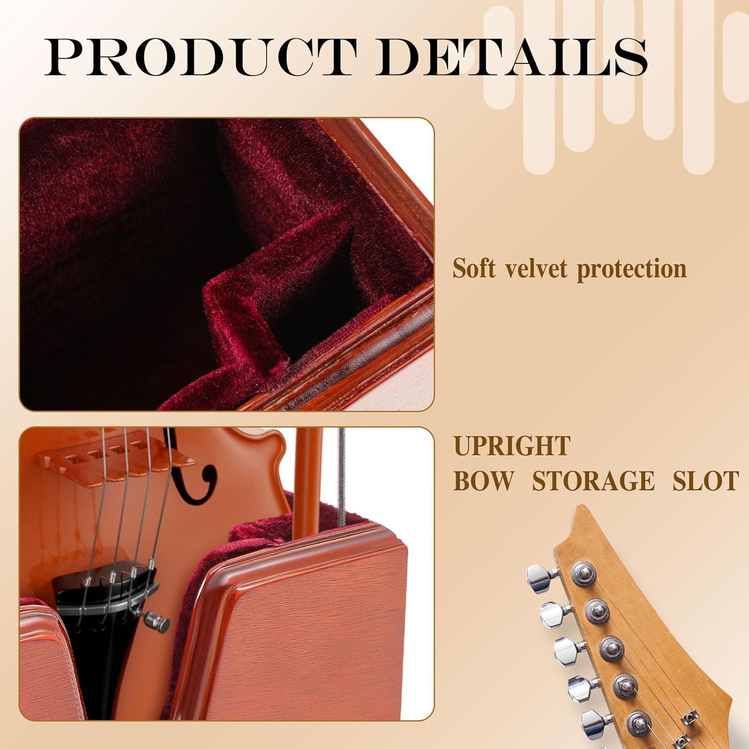 Yinkin Handcrafted Wooden Violin Stand with Bow Holder - Solid Violin Floor Display Stand, Soft Velvet Protection, Elegant Design for Home, Studio or Stage