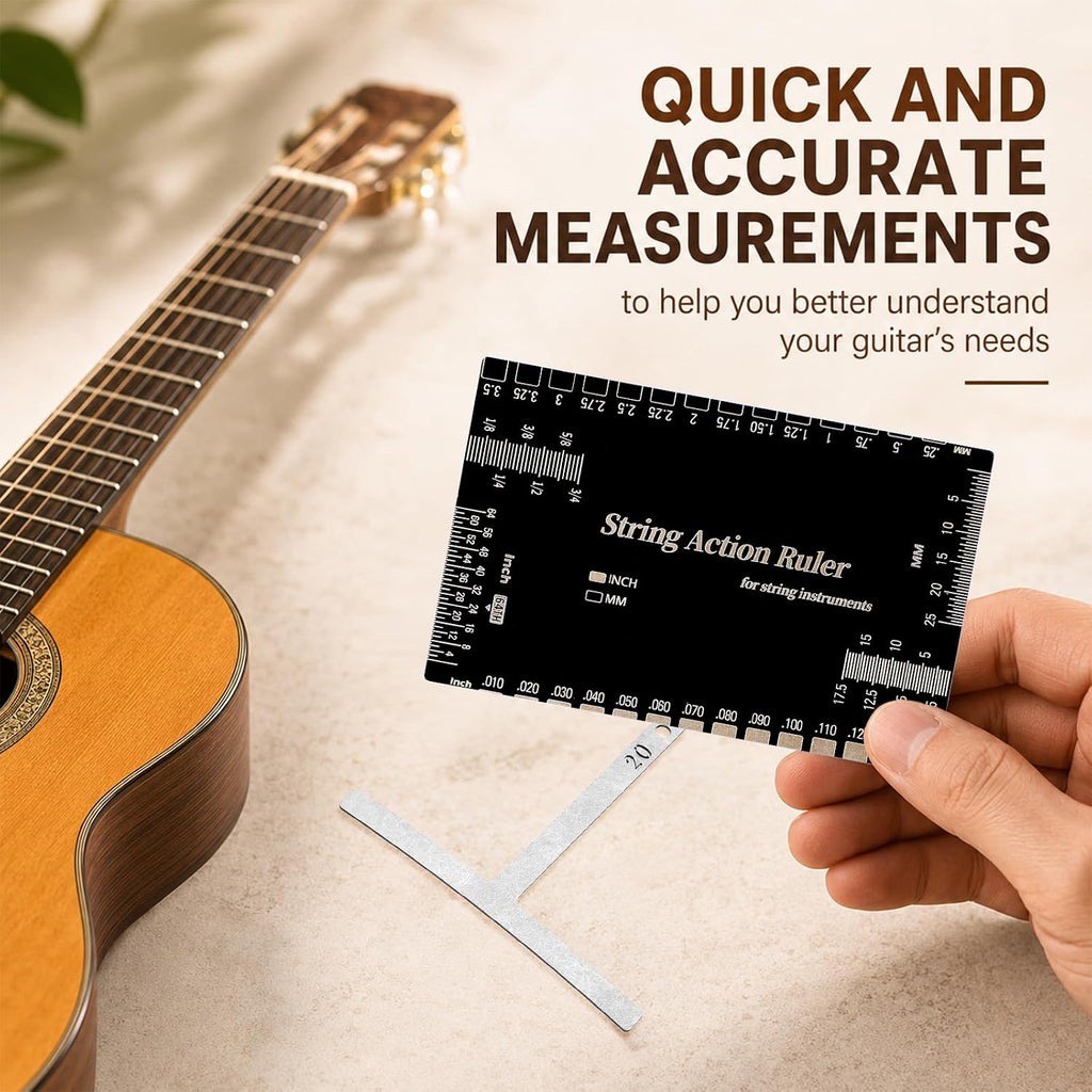 10 Pcs Guitar Luthier Tools Set, Metal String Gauges Luthier Tools and 1 String Action Height Gauge Ruler Measuring Setup Tool Kit for Guitar Bass