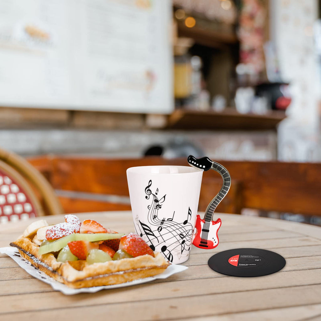 Maustic Novelty Violin Mug - 13 Oz Ceramic with Vinyl Record Coaster, Perfect for Music Lovers, Musicians, and Violinists - Ideal for Christmas or Birthday Gifts