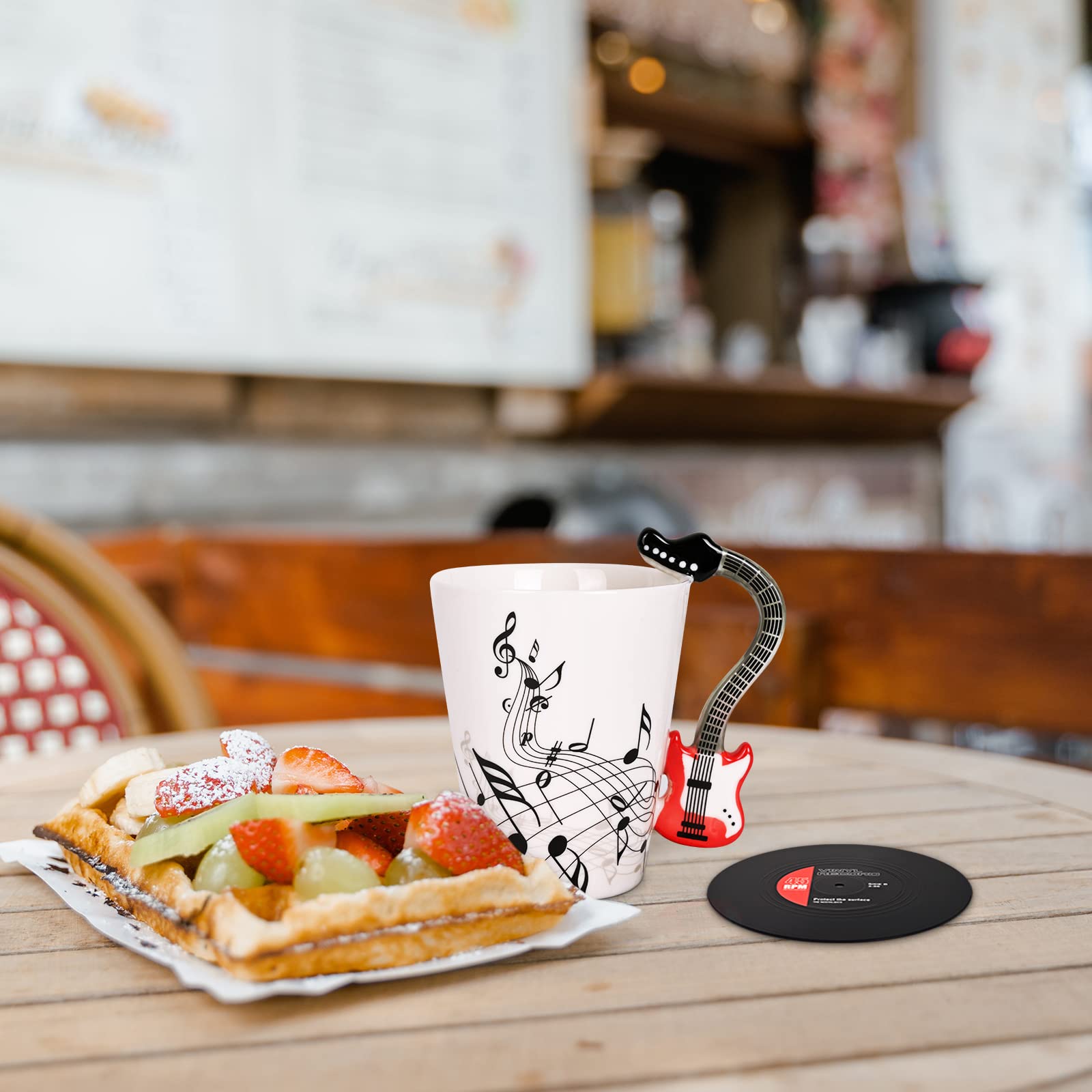 Maustic Novelty Violin Mug - 13 Oz Ceramic with Vinyl Record Coaster, Perfect for Music Lovers, Musicians, and Violinists - Ideal for Christmas or Birthday Gifts