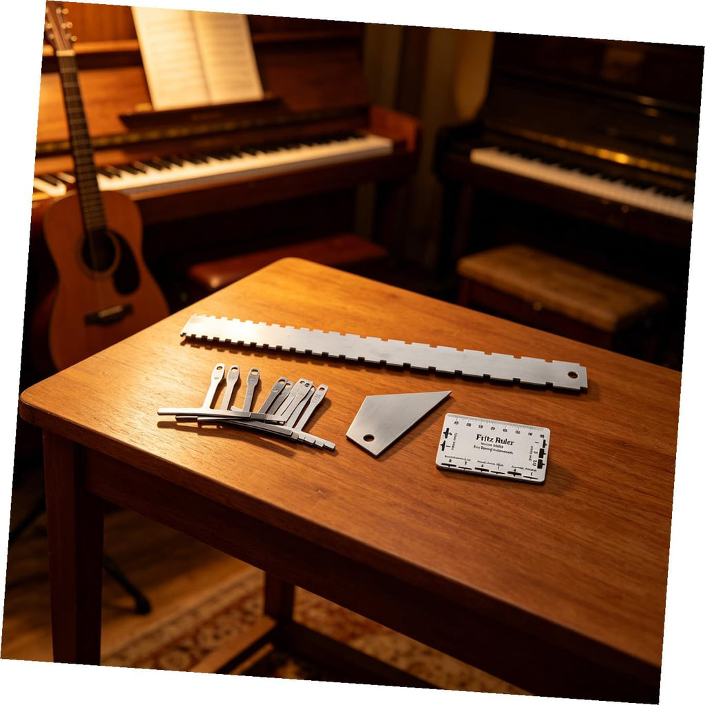 Luthier Guitar String Action Gauge Ruler with Notched Radius Gauge and Fret Rocker Tool for Electric and Acoustic Guitar Setup and String Height Measurement