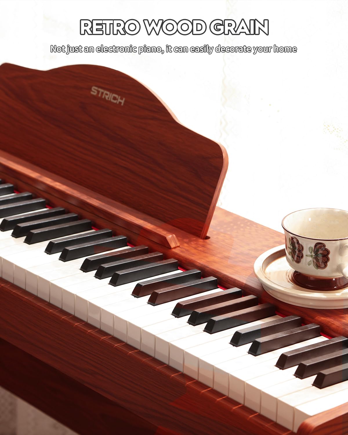 STRICH Digital Piano 88 Keys, Hammer-Action Weighted Keyboard, Full size Electric Piano Keyboard with Furniture Stand, 25Wx2 Speakers, Supports USB-MIDI/Wireless Connect, SDP-300W (Color Walnut Wood)