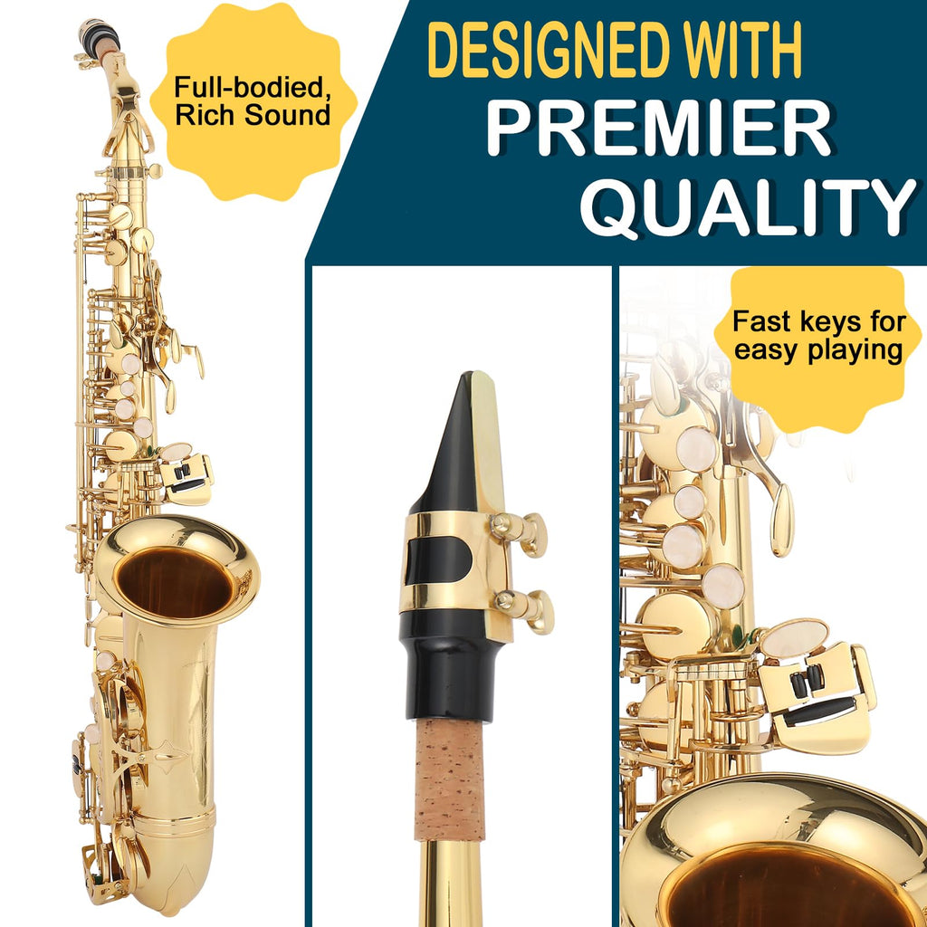 Ktaxon Alto Saxophone Drop E Brass Sax Full Kit for Student Beginners with Carving, Mouthpiece, Carrying Case, Gloves, Cleaning Cloth Bar, Detachable Strap, Shoulder Strap, Reed