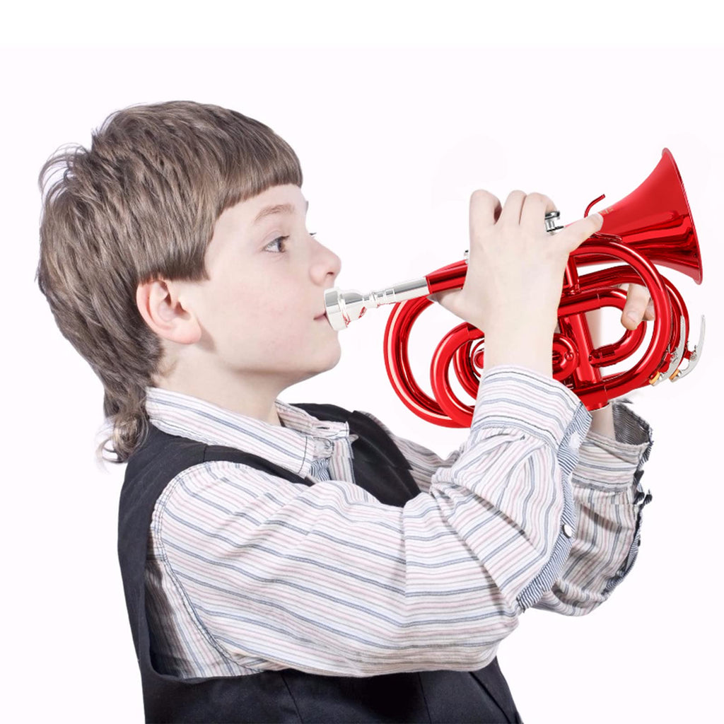 EastRock Pocket Trumpet Brass Bb Nickel Plated Trumpet with 7 C Mouthpiece, Hard Case, Strap, White Gloves, Cleaning Kit for Students and Beginners