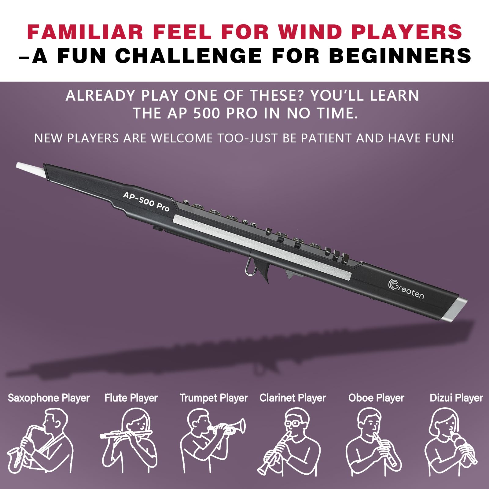 AP 500 Pro Electronic Wind Instrument with Dual Timbres, 120 Tones, Touch Bend Plate, OLED Display, Built-in OTG, Voice Control Digital Saxophone For Practice or Performance (Sliver)