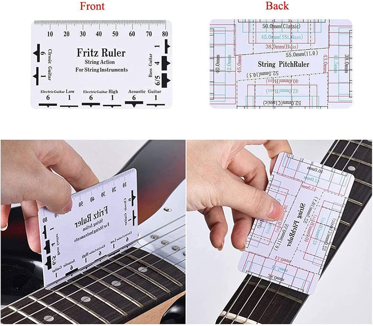 WALFRONT Guitar String Action Gauge Stainless Steel Notched Neck Ruler with Clear Scales for Electric Guitar String Height Pitch Measurement