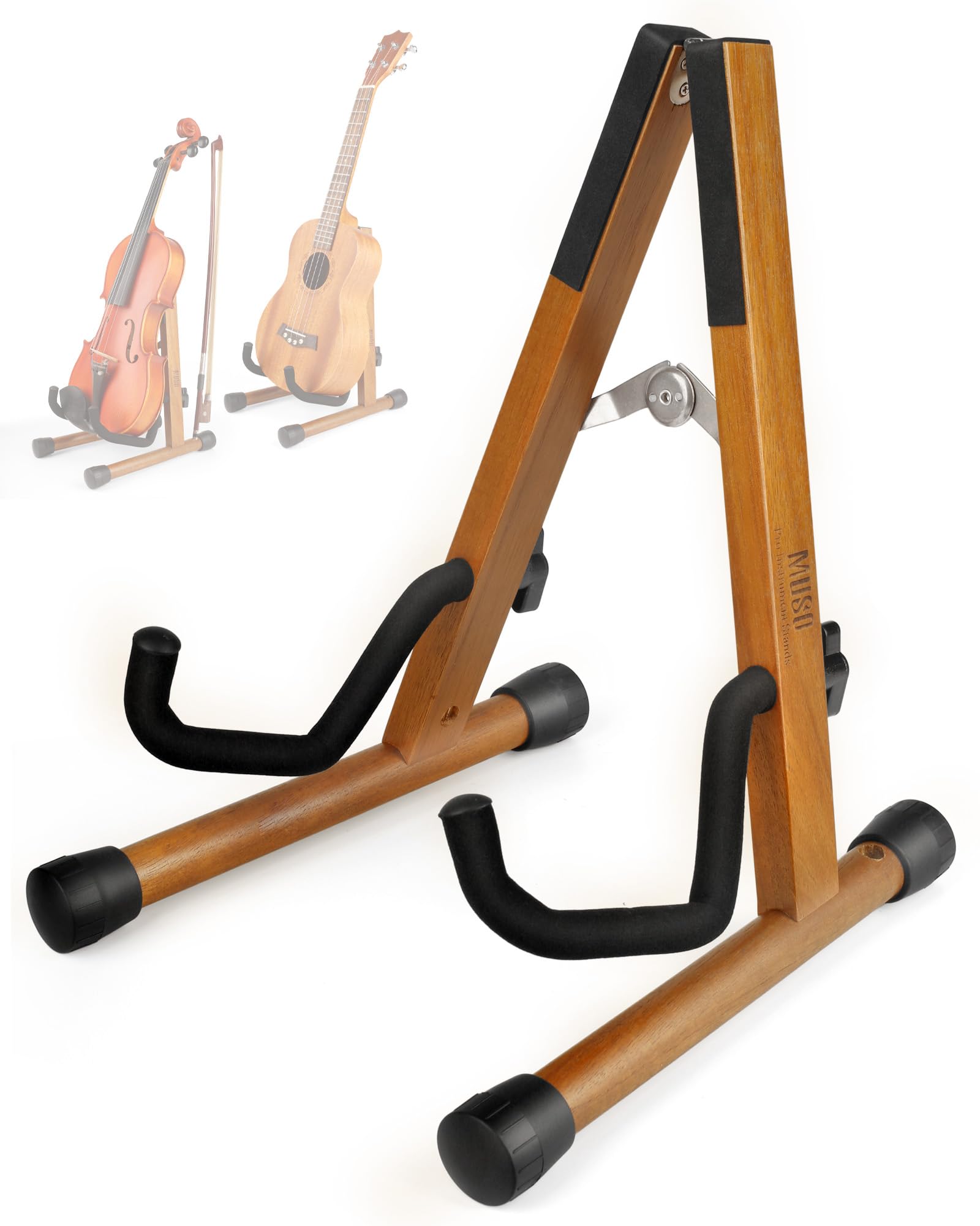 MUSO Cello Stand with Bow Holder,A-Frame Floor Stand with Padded Foam, Handcrafted Cello Rack Fits 1/2, 3/4, 7/8, 4/4 Full-Size and Guitar, Instrument Holder for Home and Studio Display