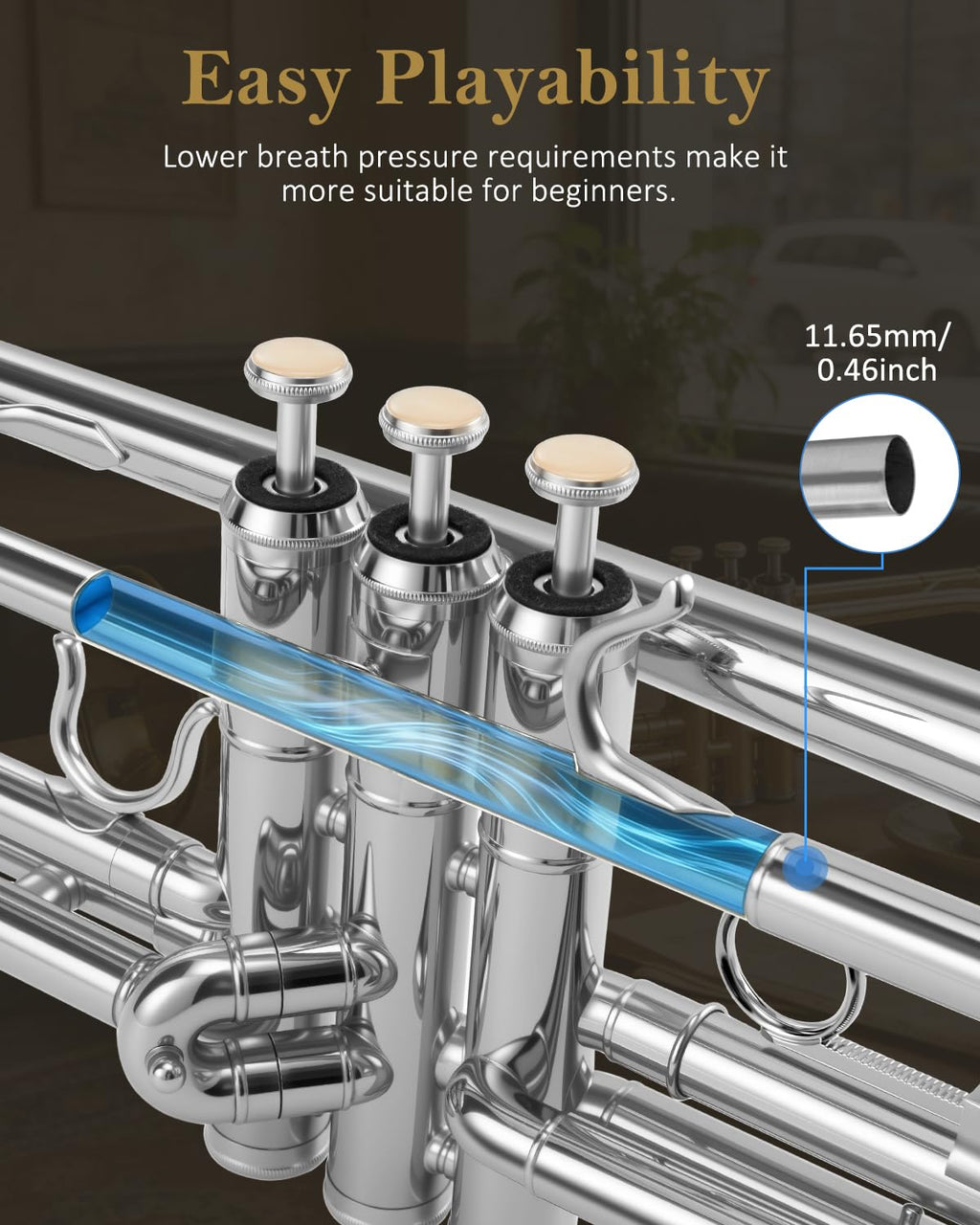 STRICH Bb Standard Trumpet Set for Beginners, Brass Student Trumpet Instrument with Hard Case, Cleaning Kit, 7C & 3C Mouthpieces, Gloves - STR-1G, Gold