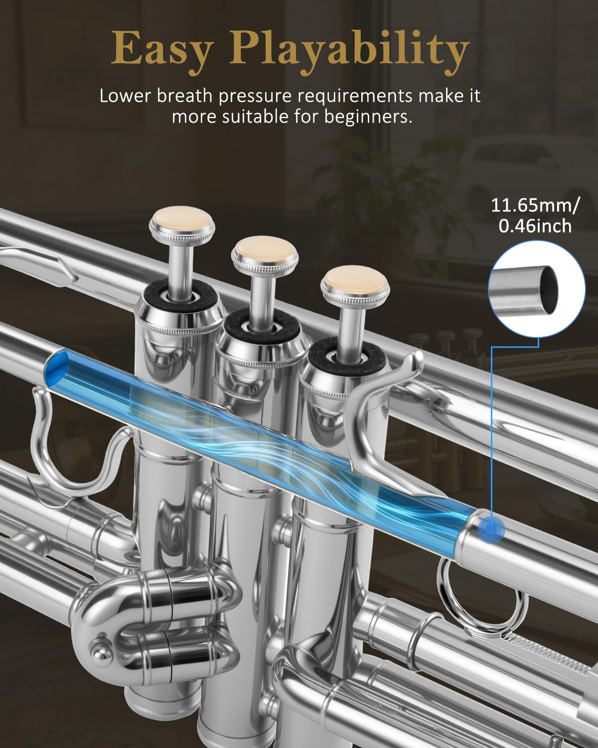 STRICH Bb Standard Trumpet Set for Beginners, Brass Student Trumpet Instrument with Hard Case, Cleaning Kit, 7C & 3C Mouthpieces, Gloves - STR-1G, Gold