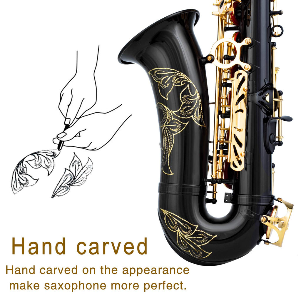 EASTROCK Black/Golden Alto Saxophone E Flat Sax Full Kit for Students Beginner with Carrying Case,Mouthpiece,Mouthpiece Cushion Pads,Cleaning Cloth&Cleaning Rod,White Gloves,Neck Strap
