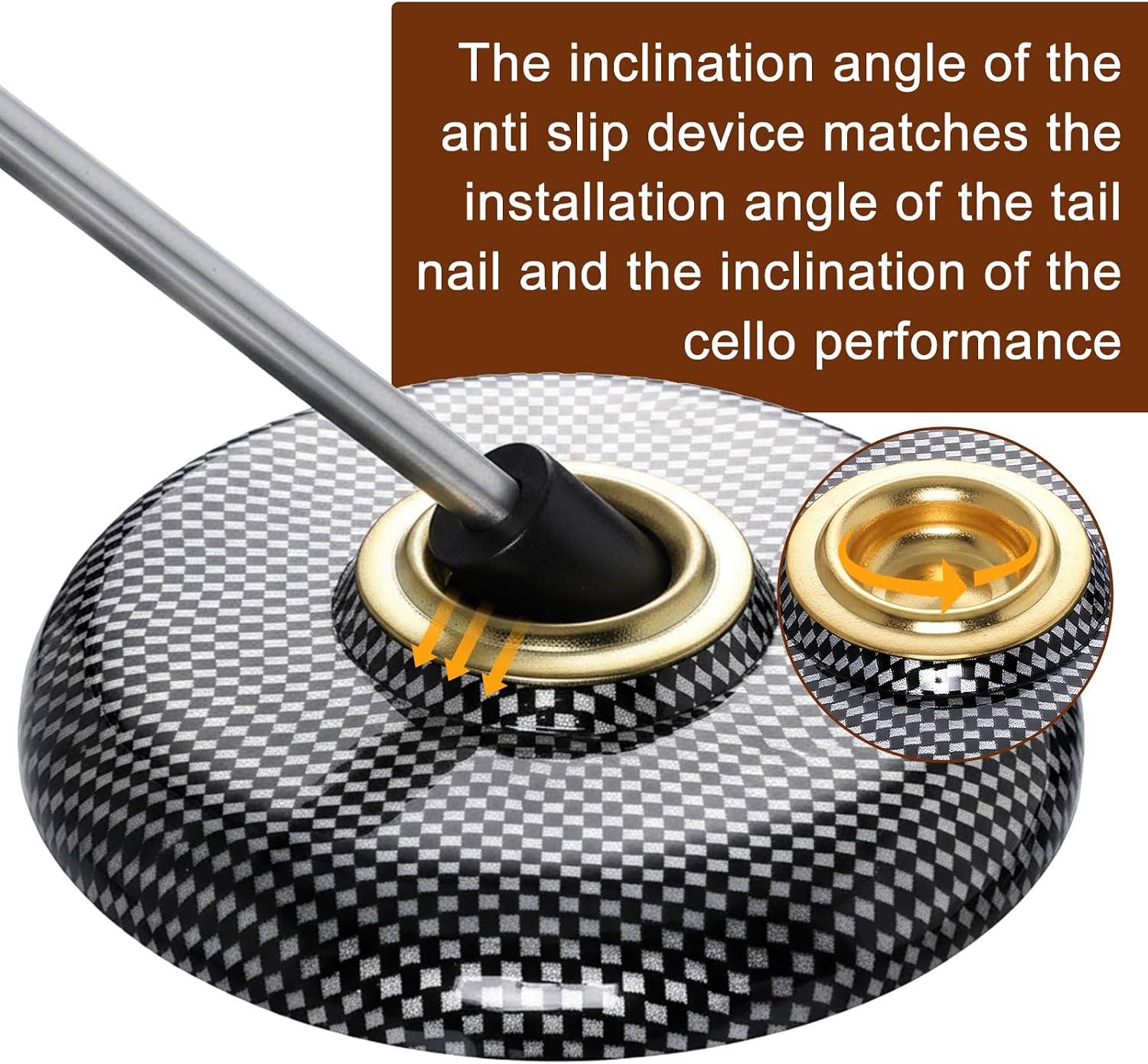 Cello Stopper Rubber, Slipstop Endpin Rest for Cello Endpin Stopper with Reinforced Brass Cup & Rubber Mat Anti-Slip Base, Abs Anti-Slide Brass Stop, Instrument Accessory Christmas Gift