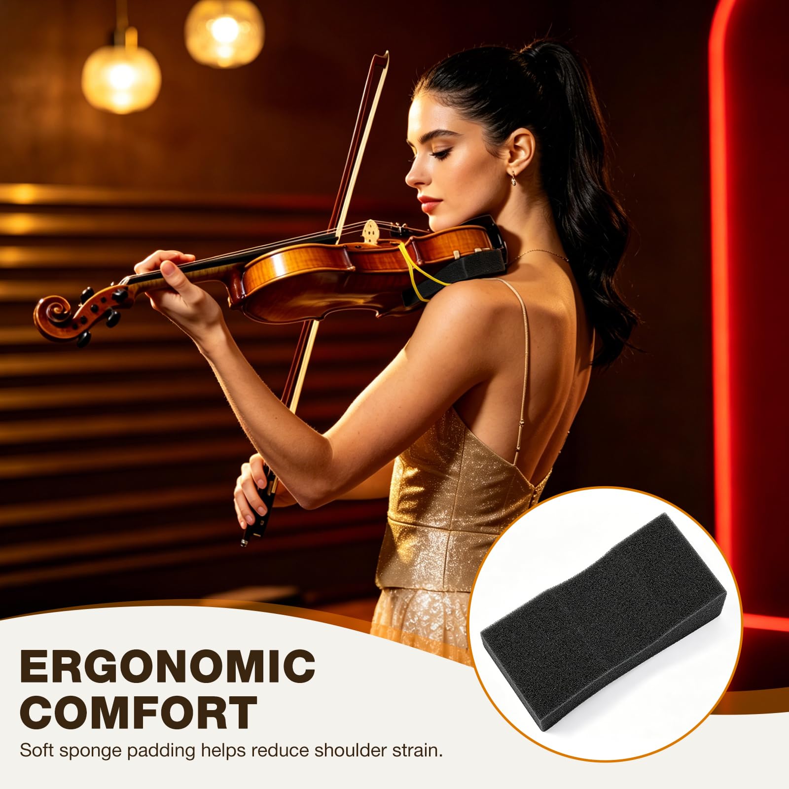 Facmogu 10PCS Foam Violin Shoulder Pad, Economy Sponge Violin Shoulder Pads for 3/4-1/2 Violins, Great Present for Christmas, Soft Violins Sponge Rest with Rubber Bands for Concerts & Party - Black