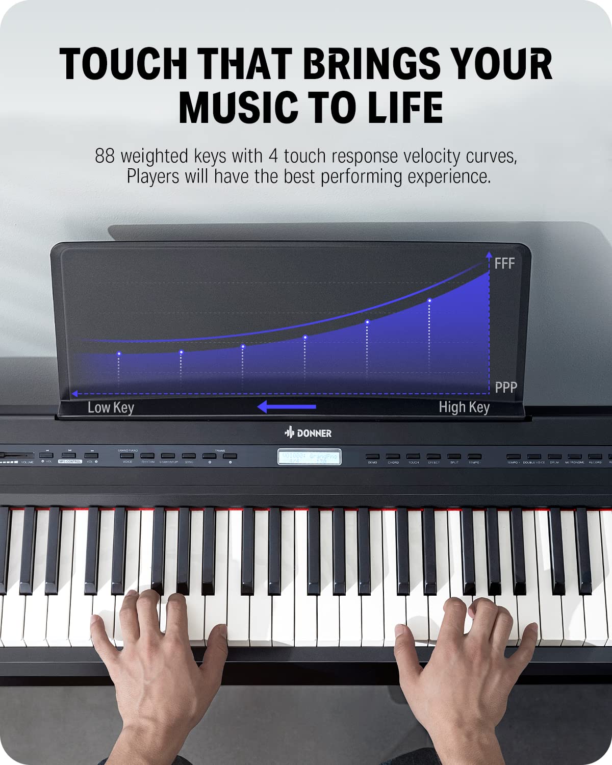 Donner 88 Key Weighted Keyboard, Premium Upright Piano for Beginner to Professional, Full Size Electric Keyboard with Headphone Adapter DDP-400