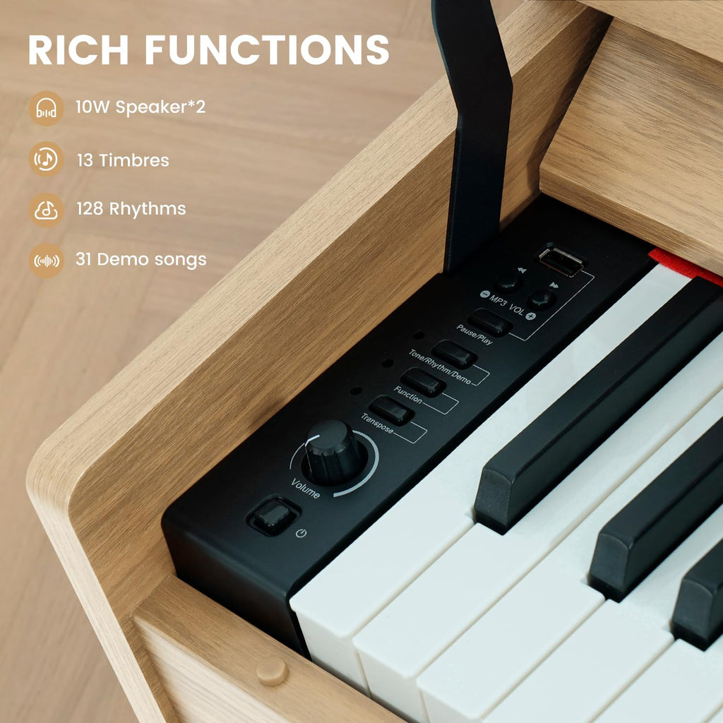 88-Key Weighted Piano Keyboard, Hammer Action Digital Piano with Speakers, Wooden Electric Piano with bench, Triple Pedal, Headphone, cover, Supports MIDI Connecting (Brown)