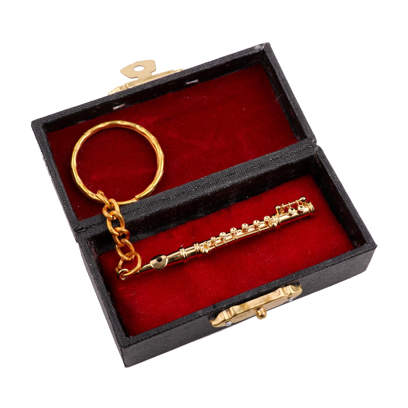 Miniature Musical Instrument Keychain with Case Brass Mini Collectible Figurines Replica Key Ring Birthday Gifts