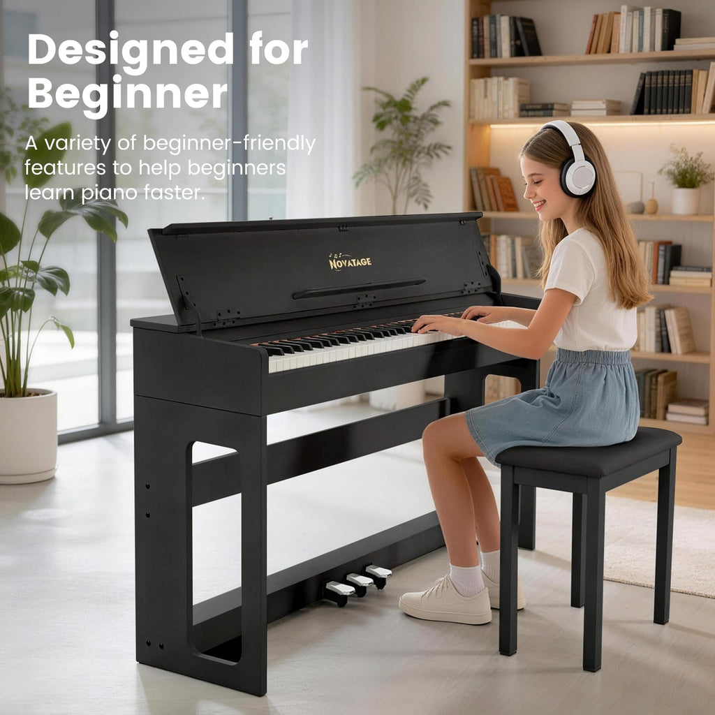 88-Key Weighted Piano Keyboard, Hammer Action Digital Piano with Speakers, Wooden Electric Piano with bench, Triple Pedal, Headphone, cover, Supports MIDI Connecting (Brown)