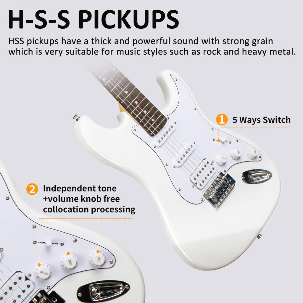 AODSK Electric Guitar with Amp Beginner Kit 39 Inch Solid Body Full Size,All Accessories,Digital Tuner,Six Strings,Four Picks,Tremolo Bar,Strap,Gig Bag,Starter kit (Blue-HSS)