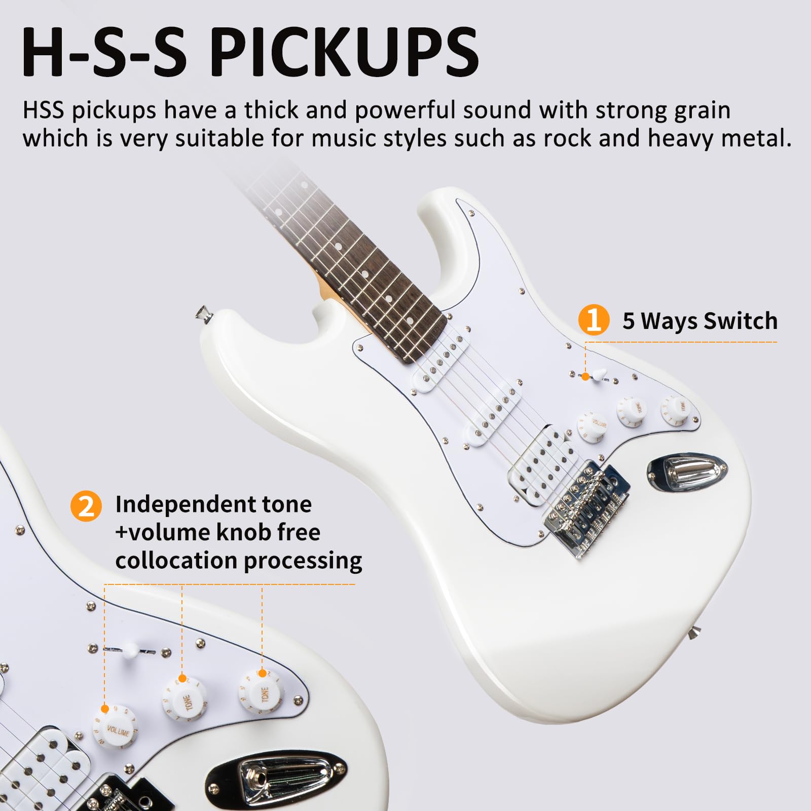 AODSK Electric Guitar with Amp Beginner Kit 39 Inch Solid Body Full Size,All Accessories,Digital Tuner,Six Strings,Four Picks,Tremolo Bar,Strap,Gig Bag,Starter kit (Blue-HSS)