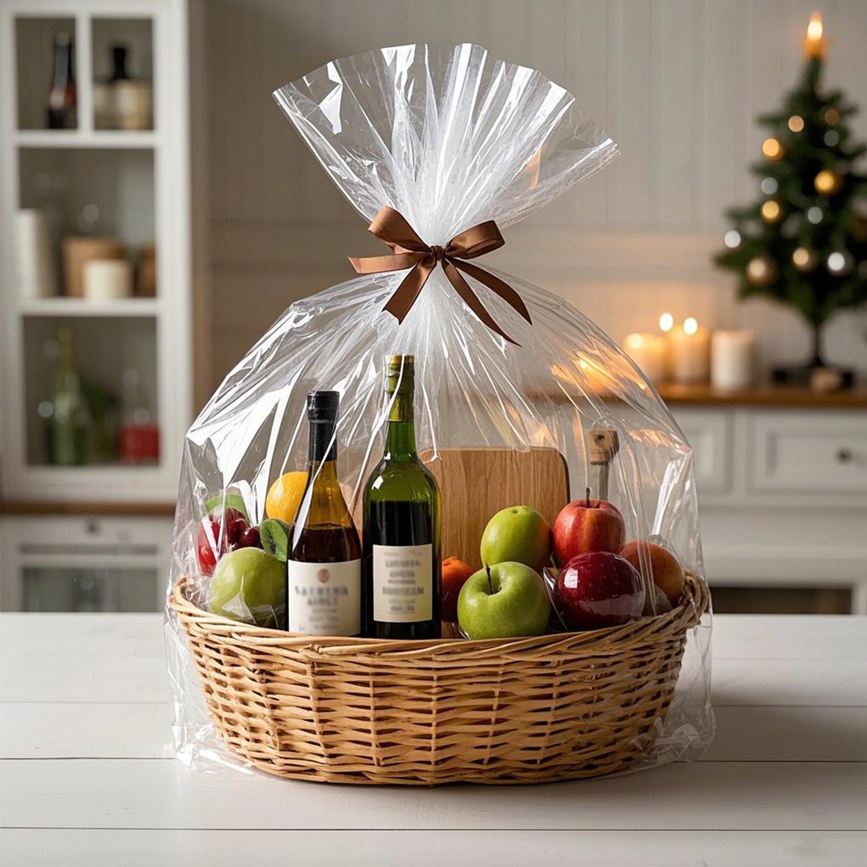 Morepack Large Cello/Cellophane Bags,30x 40 Inches Clear Basket Bags OPP Plastic Cellophane Wrap for Gift Baskets Packaging 20 Pieces (No Bow or Ribbon Included)