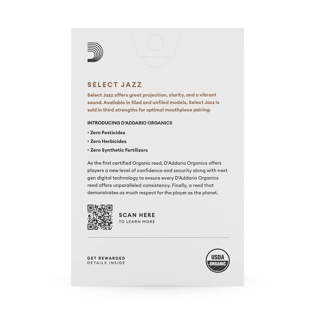 D'Addario Organic Select Jazz Unfiled Alto Saxophone Reeds - Sax Reeds - Individually Sealed - 4 Soft, 10 Pack