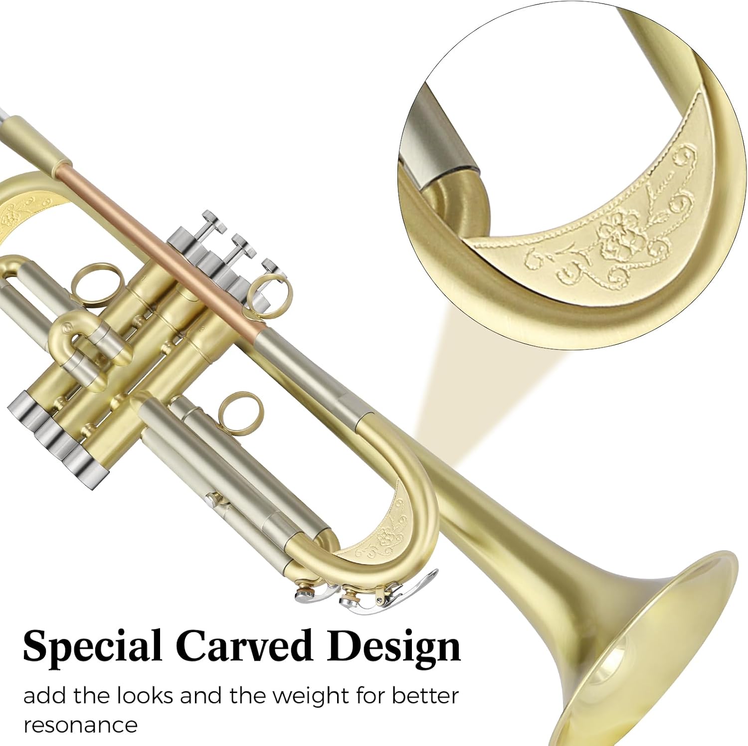 ROWELL Bb Trumpet Brushed Finish Standard Brass Trumpet Set Professional B Flat Trumpets with Deluxe Hard Case, Gloves,Stand and 7C Mouthpiece, Ideal for Jazz & Street Performance