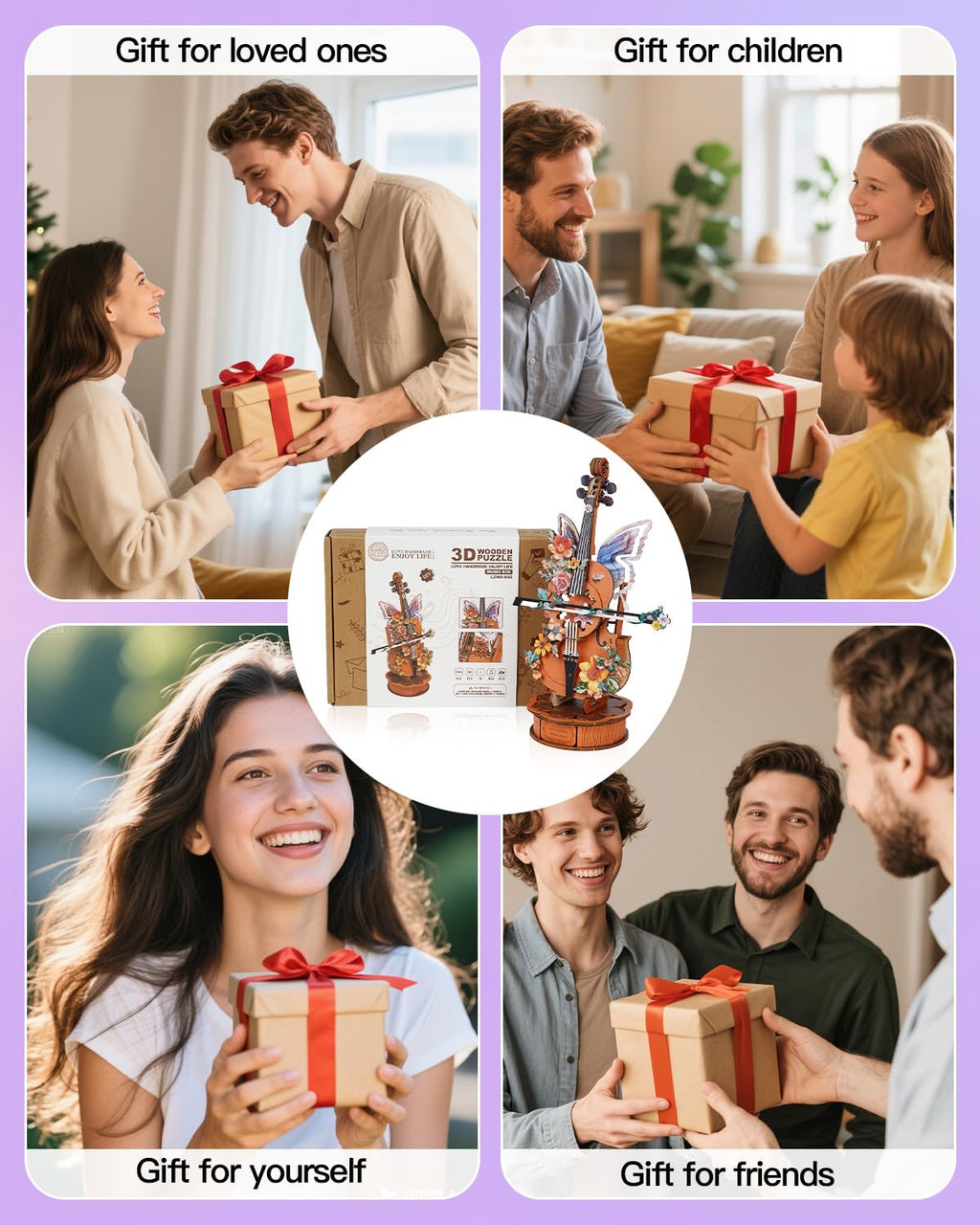 3D Puzzles for Adults, Mechanical Wooden Cello Music Box Puzzles, DIY Flower Music Box Cello Crafts Model Kits Home Decor for Women Holiday Weddings