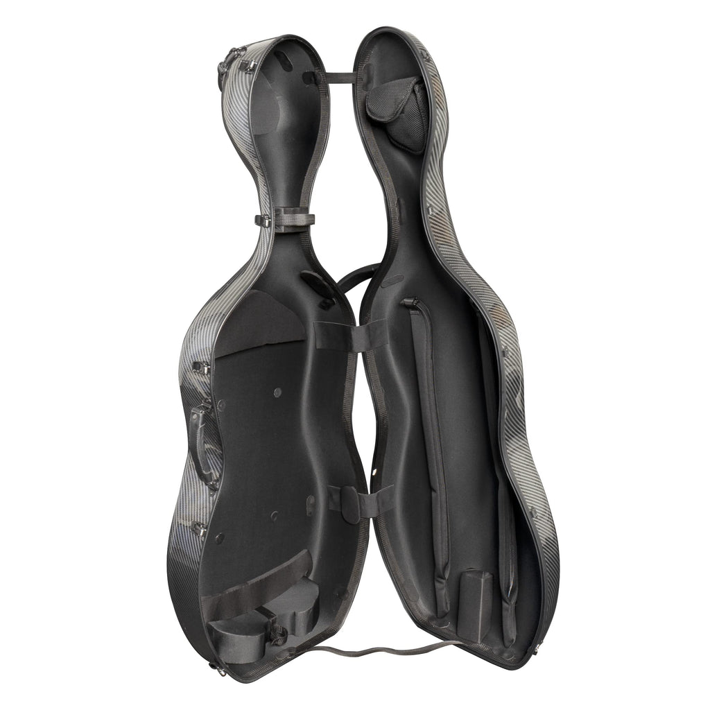 MI&VI Forte Series Hard Cello Case (Full Size) with Wheels — Polycarbonate Tough Shell Case for 4/4 Sized Cellos (White)