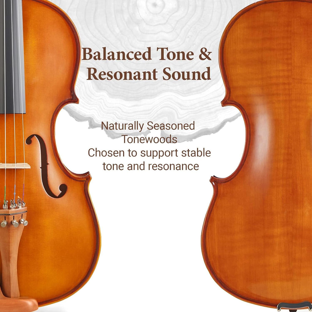 15 Inch Viola for Students and Adults, Solid Spruce Top with Flamed Maple Back and Sides, Handcrafted Acoustic Viola with Warm Rich Tone