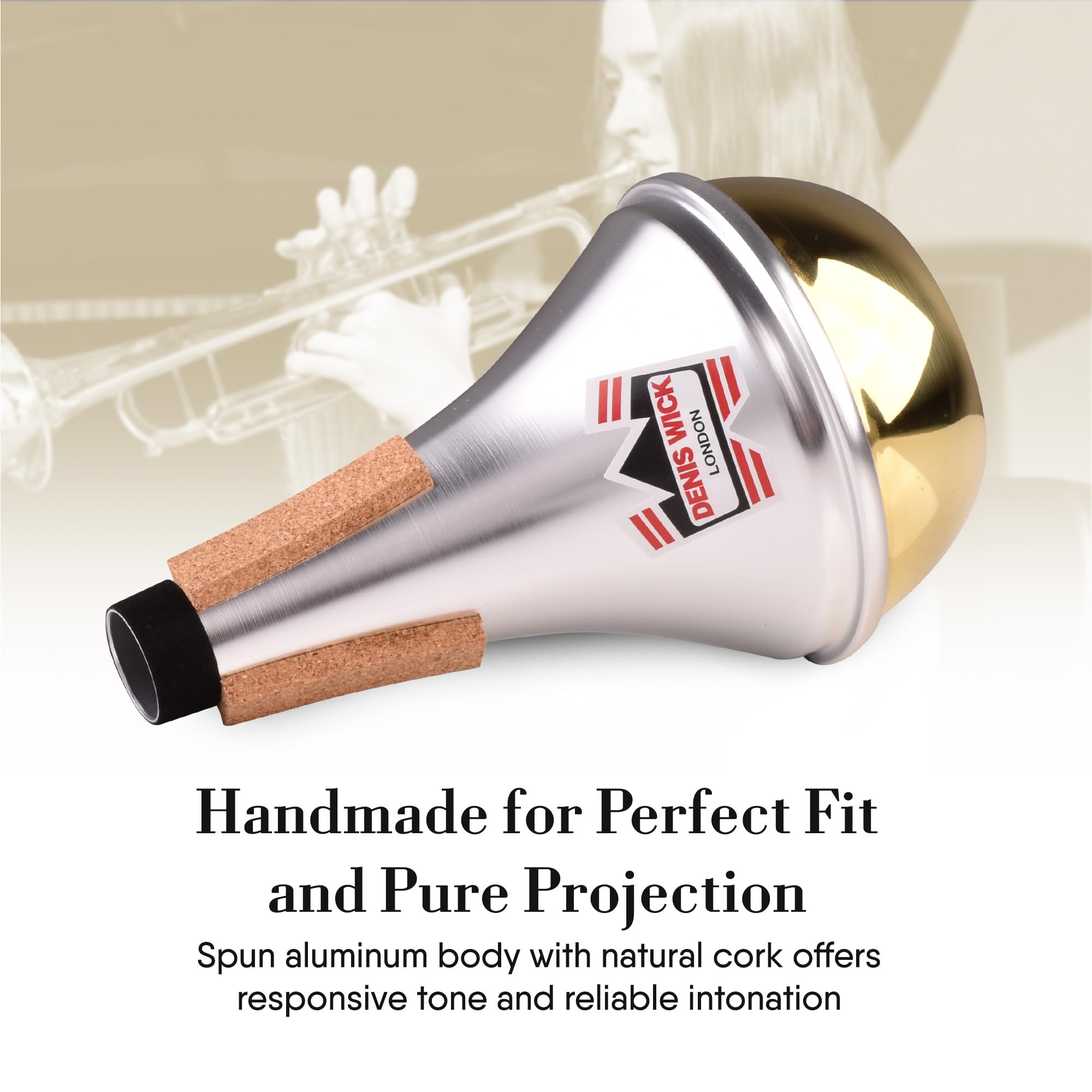 Denis Wick Straight Mute for Trumpet or Cornet, 5504 - Hand-Spun Aluminum Mute with Natural Cork - Brilliant Tone, Reliable Intonation & Tight-Bell Fit for Performance - 6.1 x 3.4 x 3.4 In, 2.26 oz