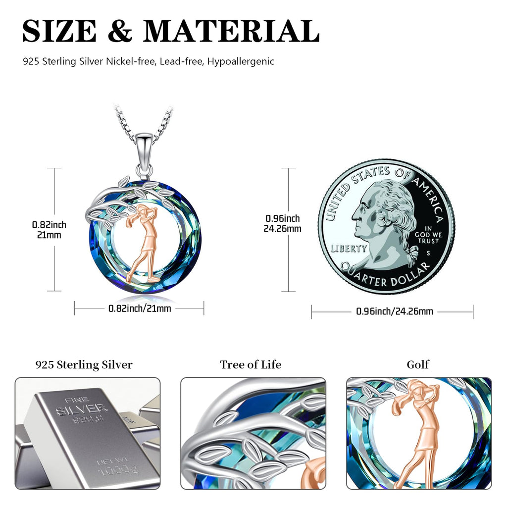 Sport/Music Necklace for Women 925 Sterling Silver Crystal Pendant Tree of Life Jewelry Gifts for Sport Players
