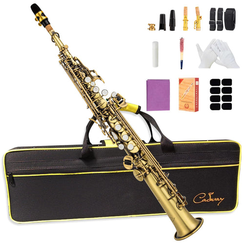 Bb Soprano Saxophone Straight Gold Laquer Sax Instruments for Beginners Students Intermediate Players with Carrying Case,White Gloves.Cleaning kit.neck Strap.Mouthpiece (Gold body nickel bond)