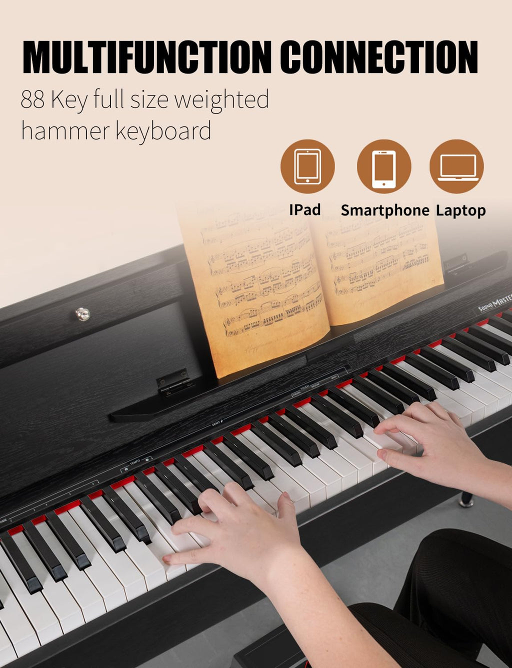 UISCOM 88 Key Weighted Digital Piano - Wooden Desk Electric Piano Transforms Between Desk and Vanity - Progressive Hammer-Action Keyboard, Perfect for Beginners with MIDI Functionality